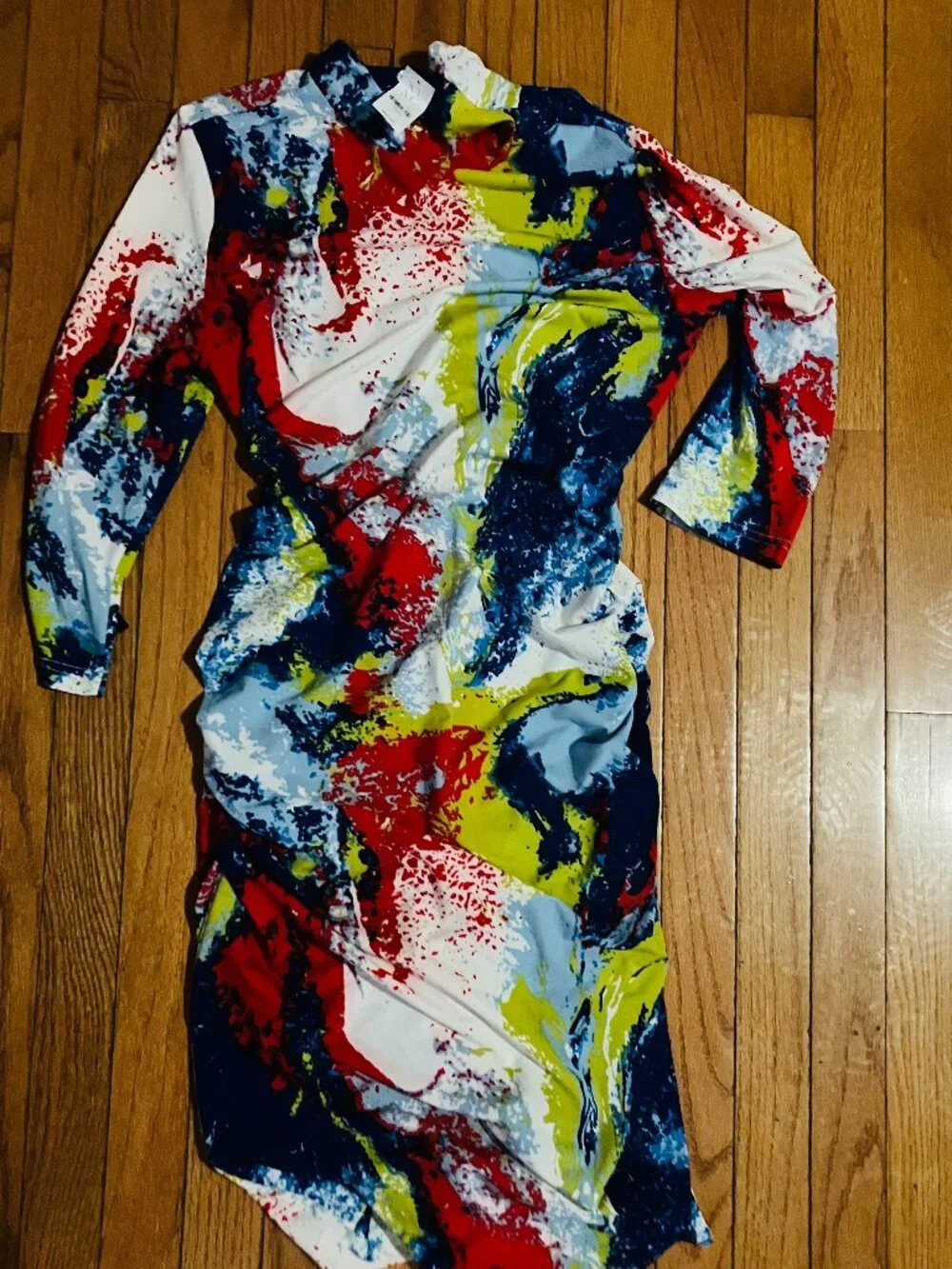 Abstract Paint Splatter Ruched Midi Dress - Picture 1 of 3